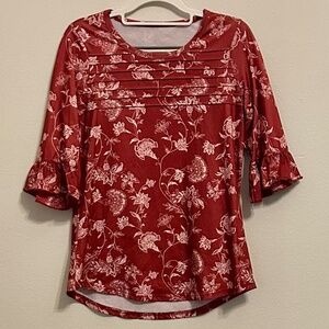BLINGFIT Women’s Burgundy Floral Print Blouse, EUC, Size Small